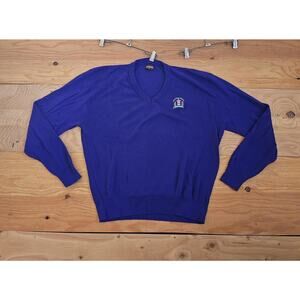 Drummond Hilton Head Light House Embroidery Purple V-neck Sweater Sz L 80s